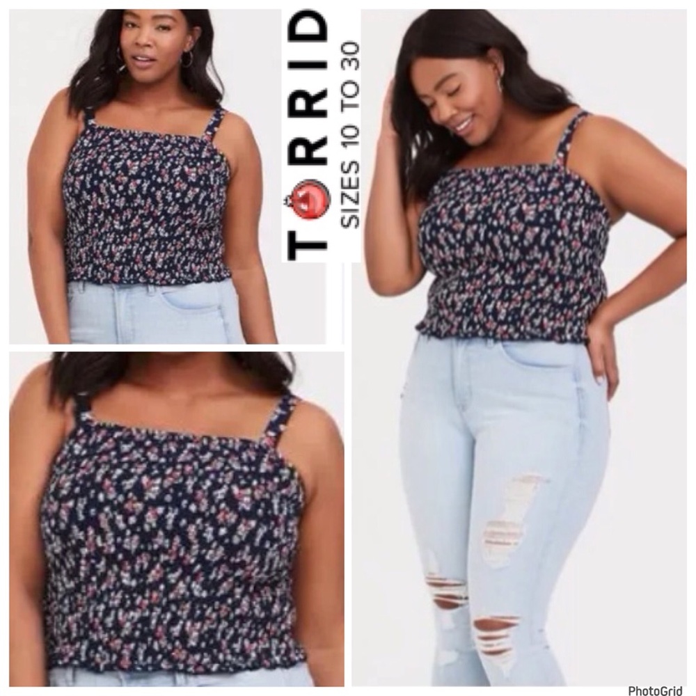 Torrid 4 plus size ditsy floral challis smocked cami NWT